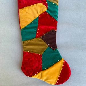 Crushed velvet and knit patchwork Christmas stocking